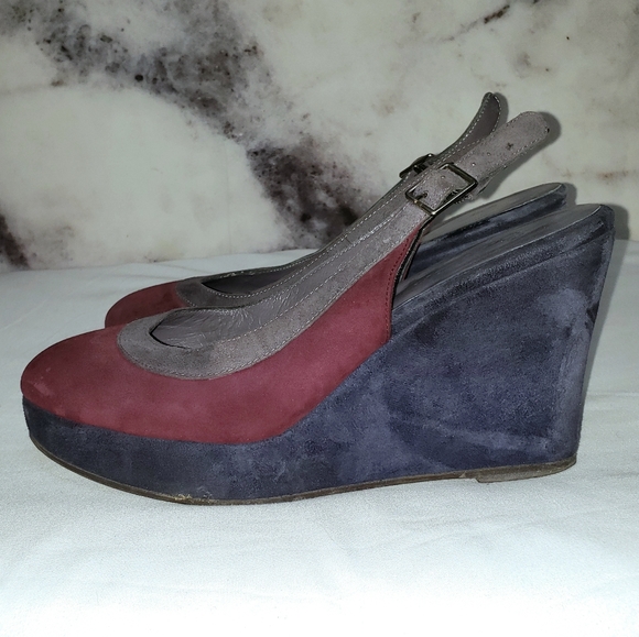 Boden blue, gray, and purple suede wedges sz 7